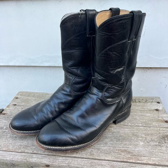 Vintage 90s Justin Roper Black Cowboy Western Boots Style 3133 MISSMATE 7/7.5D - Picture 4 of 9